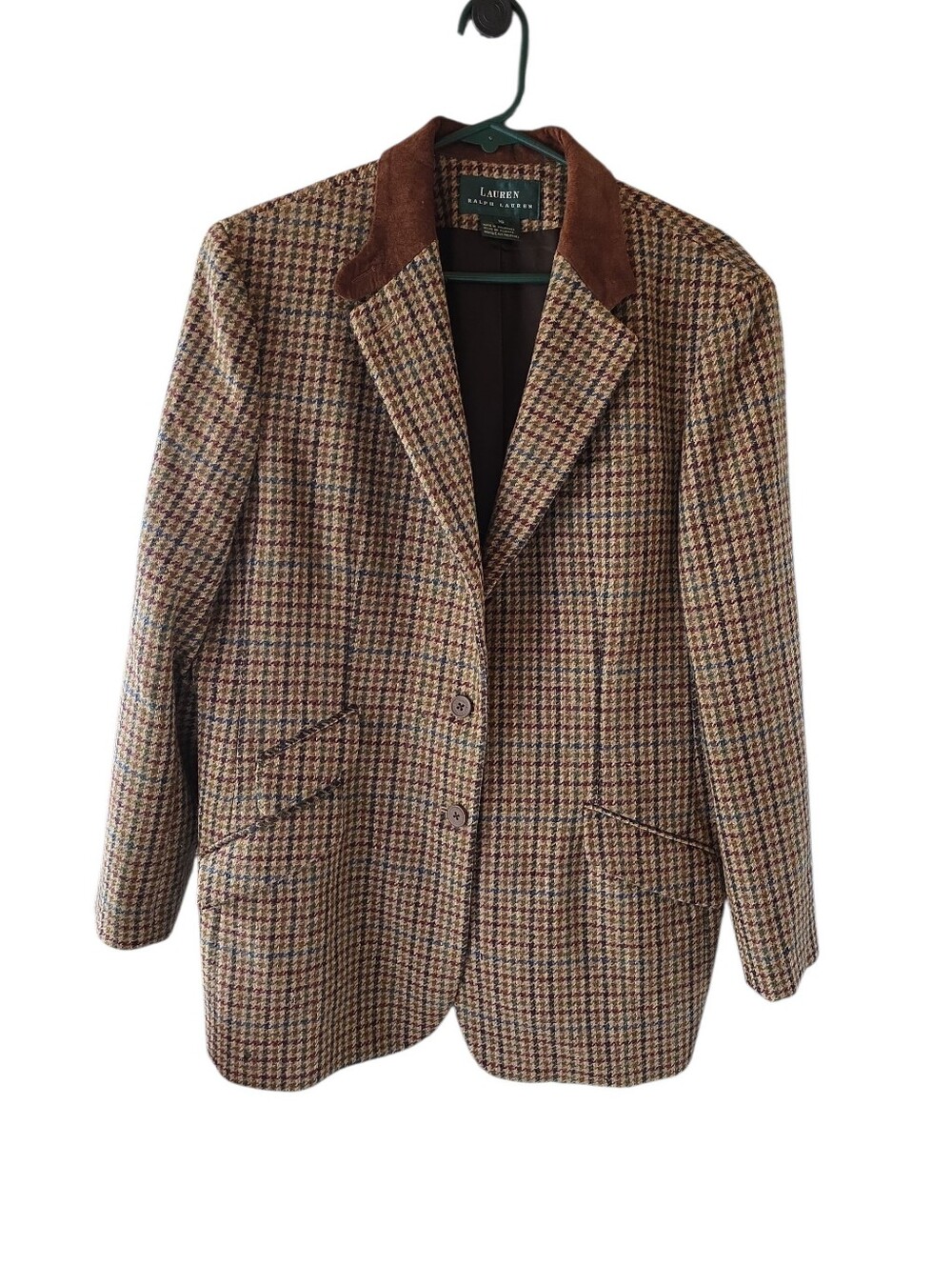 Lauren Ralph Lauren Brown Houndstooth Wool Blend Blazer Jacket